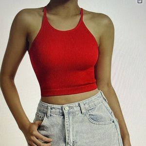 NWOT Workout crop tops. Red & Black Size Medium, Ribbed Seamless $10.00 each.